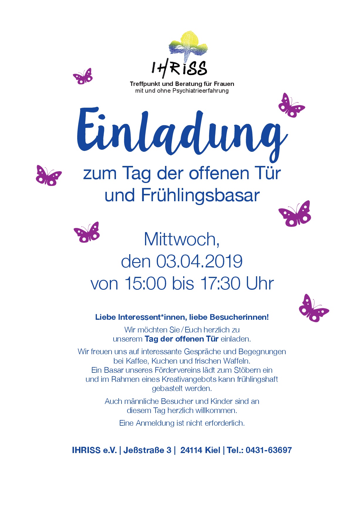 Einladungsflyer Tag der Offenen Tür bei Ihriss e.V. 3.4.2019